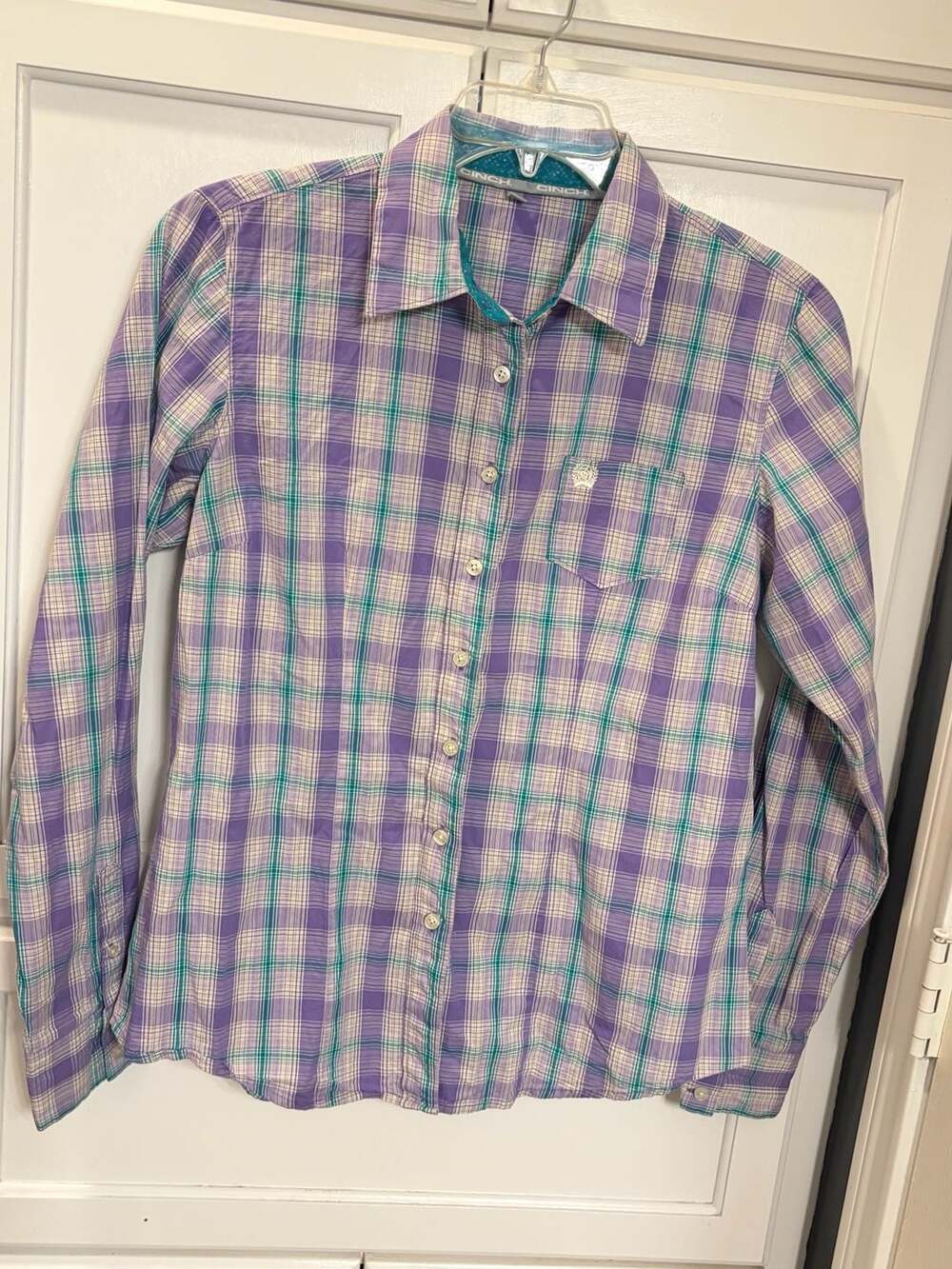 Cinch Women's Button-Down Plaid Western Shirt Purple and Teal, Size Large